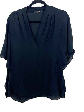 Kobi Halperin Carin Flutter Sleeve Blouse Black Silk - Size Medium
